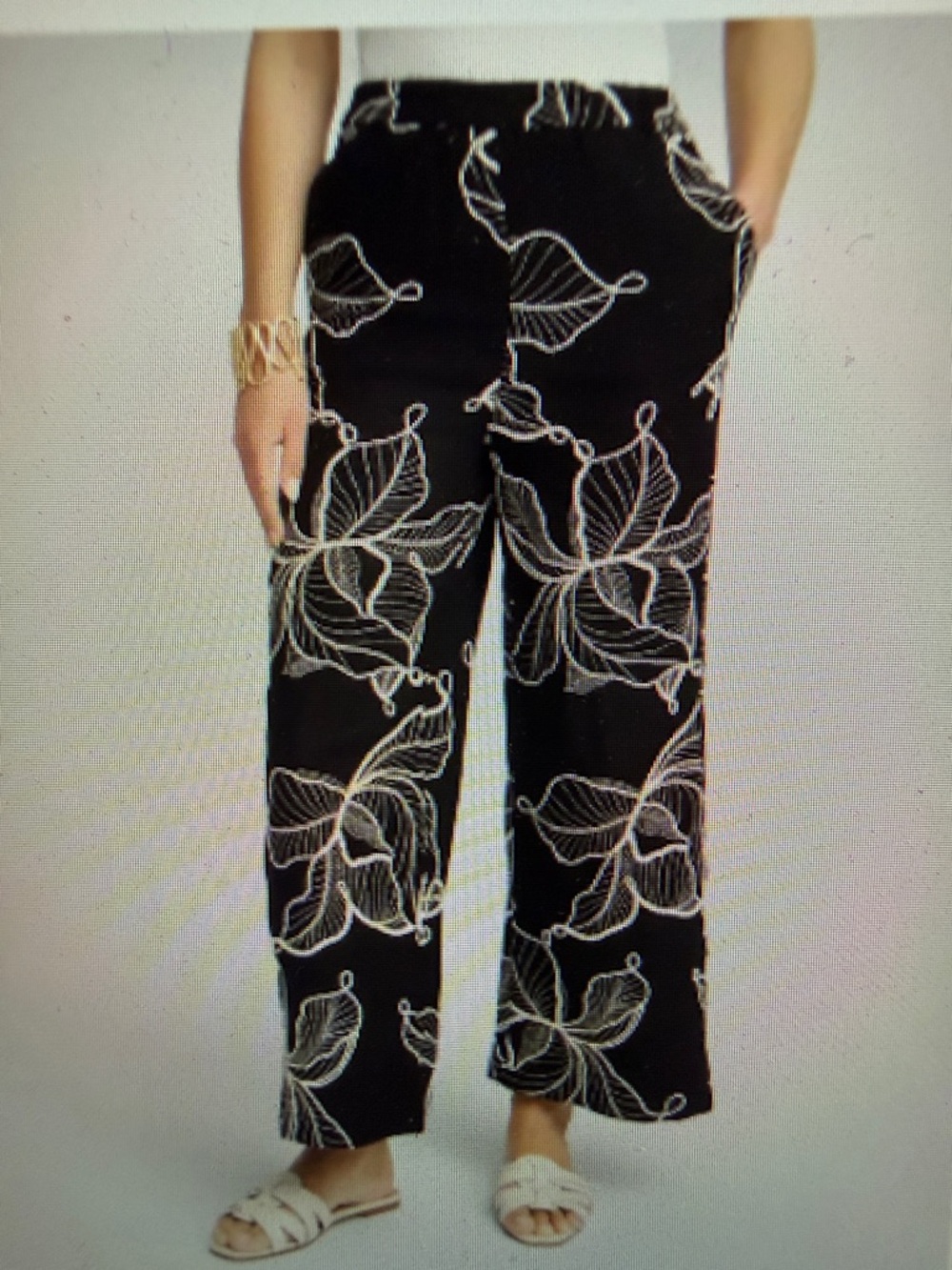 Chico's NWT lined embroidered Pull-on Wide leg Pants with pockets size 12